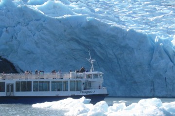 Cruise ship next to glacier